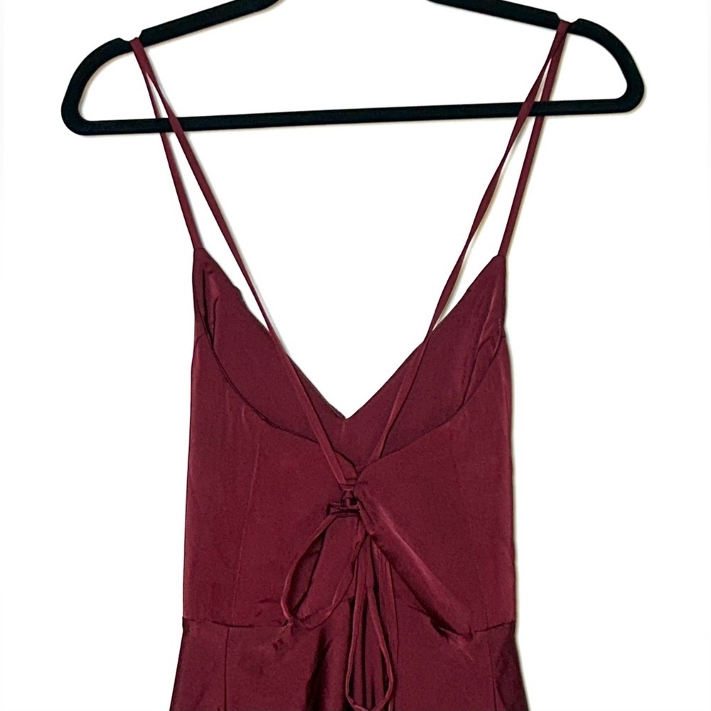 NWT Lulus Stylish Grace Dark Plum Backless Lace-Up Ruffled Maxi Dress, Small - Picture 7 of 15